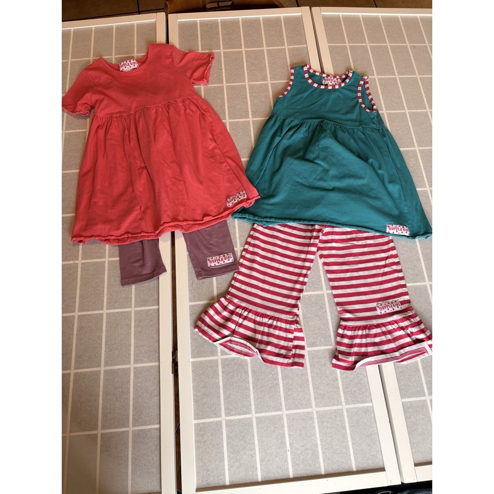 2 Piece Lot Ruffle Girl Sets Boutique Girls Sz 7 Preppy Short Sleeve Ruffle Pant